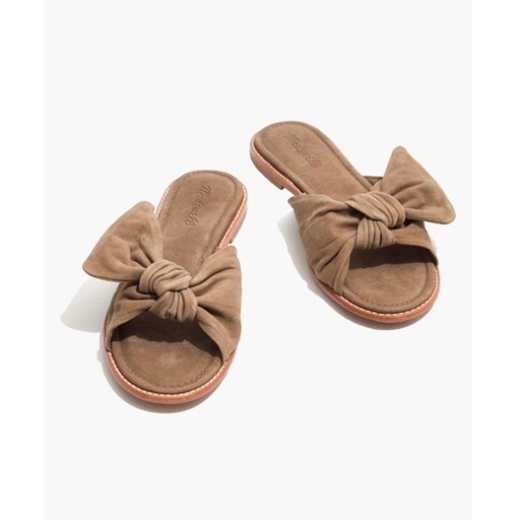 NEW Madewell The‎ Naida Half-Bow Suede Leather Sandal in Otter 6 - Picture 1 of 7